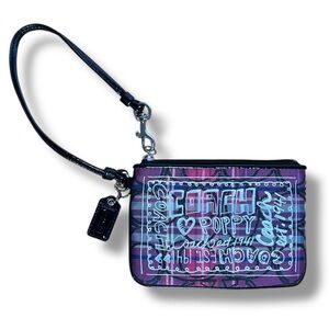 Coach Poppy Purple Tartan Print Glitter Glam Wristlet - “Uhuru”
